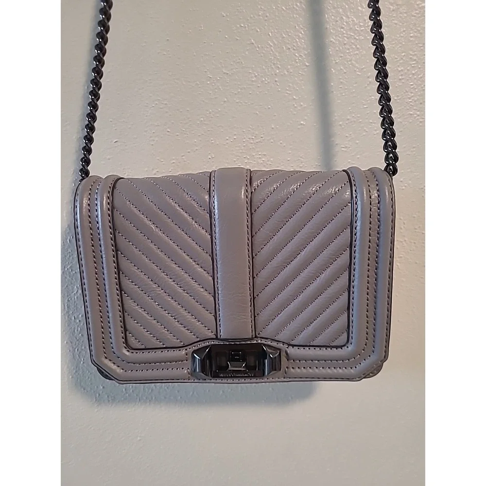 Rebecca Minkoff Chevron Quilted Love Crossbody Leather Bag Graphite